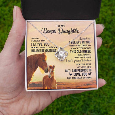 Love Knot Necklace 14K White Gold Finish | 2 | Personalized To My Bonus Daughter Necklace From Stepmom This Old Horse Love You Stepddaughter Birthday Jewelry Christmas Customized Gift Box Message Card | teecentury