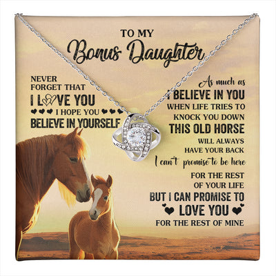 Love Knot Necklace 14K White Gold Finish | 1 | Personalized To My Bonus Daughter Necklace From Stepmom This Old Horse Love You Stepddaughter Birthday Jewelry Christmas Customized Gift Box Message Card | teecentury