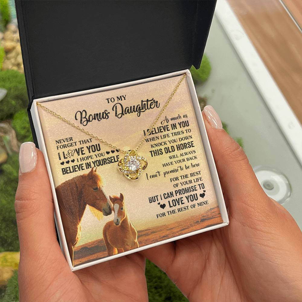 Love Knot Necklace 18K Yellow Gold Finish | 2 | Personalized To My Bonus Daughter Necklace From Stepmom This Old Horse Love You Stepddaughter Birthday Jewelry Christmas Customized Gift Box Message Card | teecentury