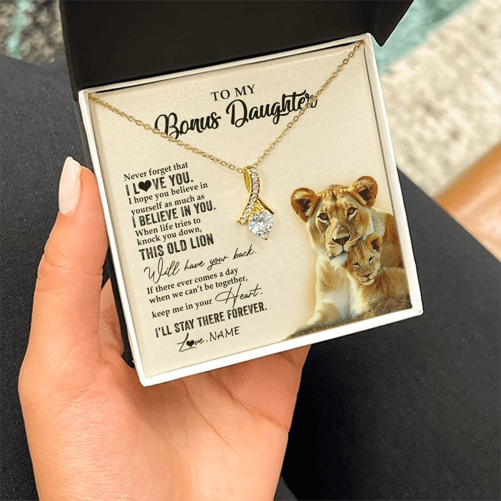 Alluring Beauty Necklace 18K Yellow Gold Finish | 2 | Personalized To My Bonus Daughter Necklace From Stepmom This Old Lion Never Forget I Love You Stepdaughter Birthday Christmas Customized Gift Box Message Card.jpg | teecentury