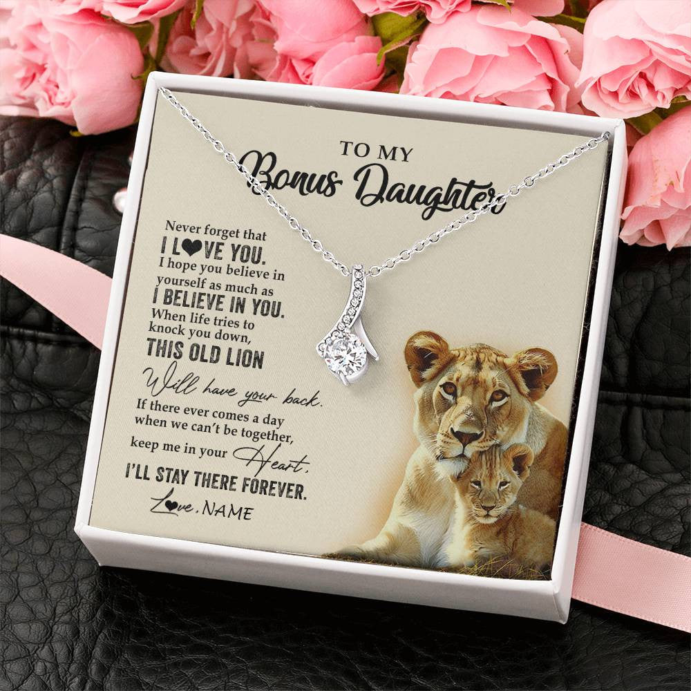 Alluring Beauty Necklace 14K White Gold Finish | 2 | Personalized To My Bonus Daughter Necklace From Stepmom This Old Lion Never Forget I Love You Stepdaughter Birthday Christmas Customized Gift Box Message Card.jpg | teecentury