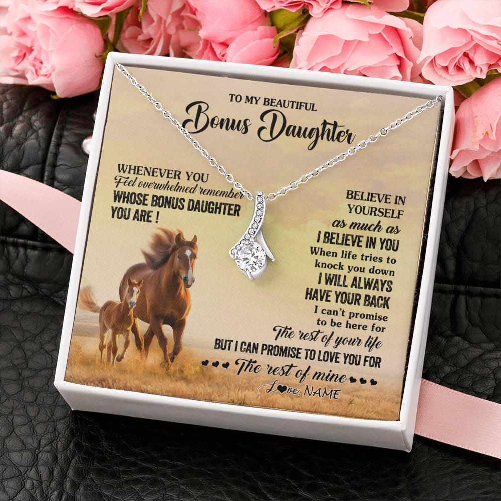 Alluring Beauty Necklace 14K White Gold Finish | 2 | Personalized To My Bonus Daughter Necklace From Stepmom Whenever You Feel Horse Stepddaughter Birthday Jewelry Christmas Customized Gift Box Message Card | teecentury