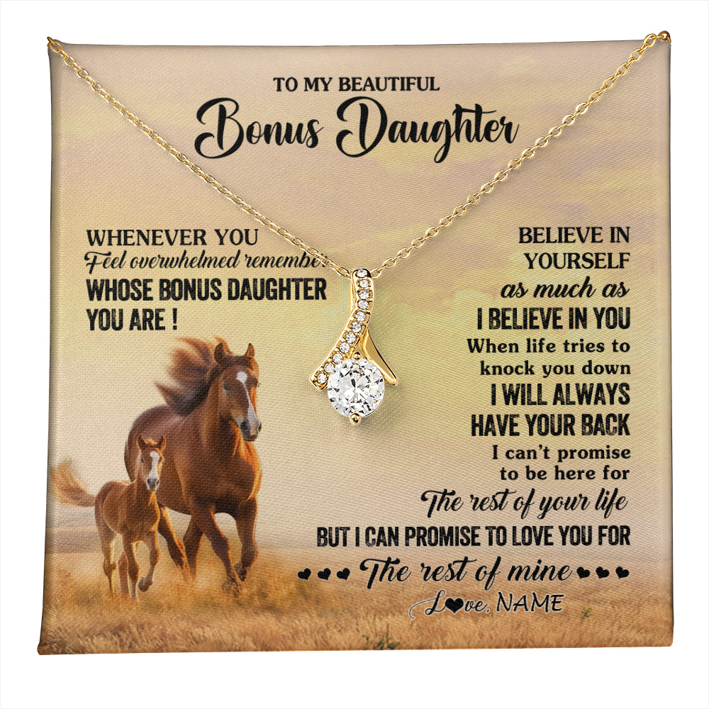Alluring Beauty Necklace 18K Yellow Gold Finish | 1 | Personalized To My Bonus Daughter Necklace From Stepmom Whenever You Feel Horse Stepddaughter Birthday Jewelry Christmas Customized Gift Box Message Card | teecentury
