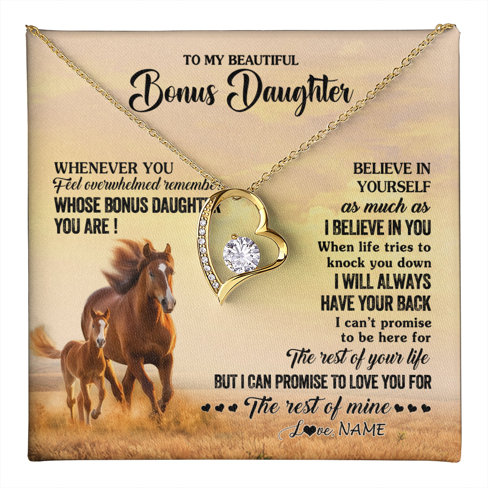 Forever Love Necklace 18K Yellow Gold Finish | 1 | Personalized To My Bonus Daughter Necklace From Stepmom Whenever You Feel Horse Stepddaughter Birthday Jewelry Christmas Customized Gift Box Message Card | teecentury