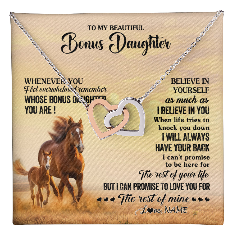 Interlocking Hearts Necklace Stainless Steel & Rose Gold Finish | 1 | Personalized To My Bonus Daughter Necklace From Stepmom Whenever You Feel Horse Stepddaughter Birthday Jewelry Christmas Customized Gift Box Message Card | teecentury