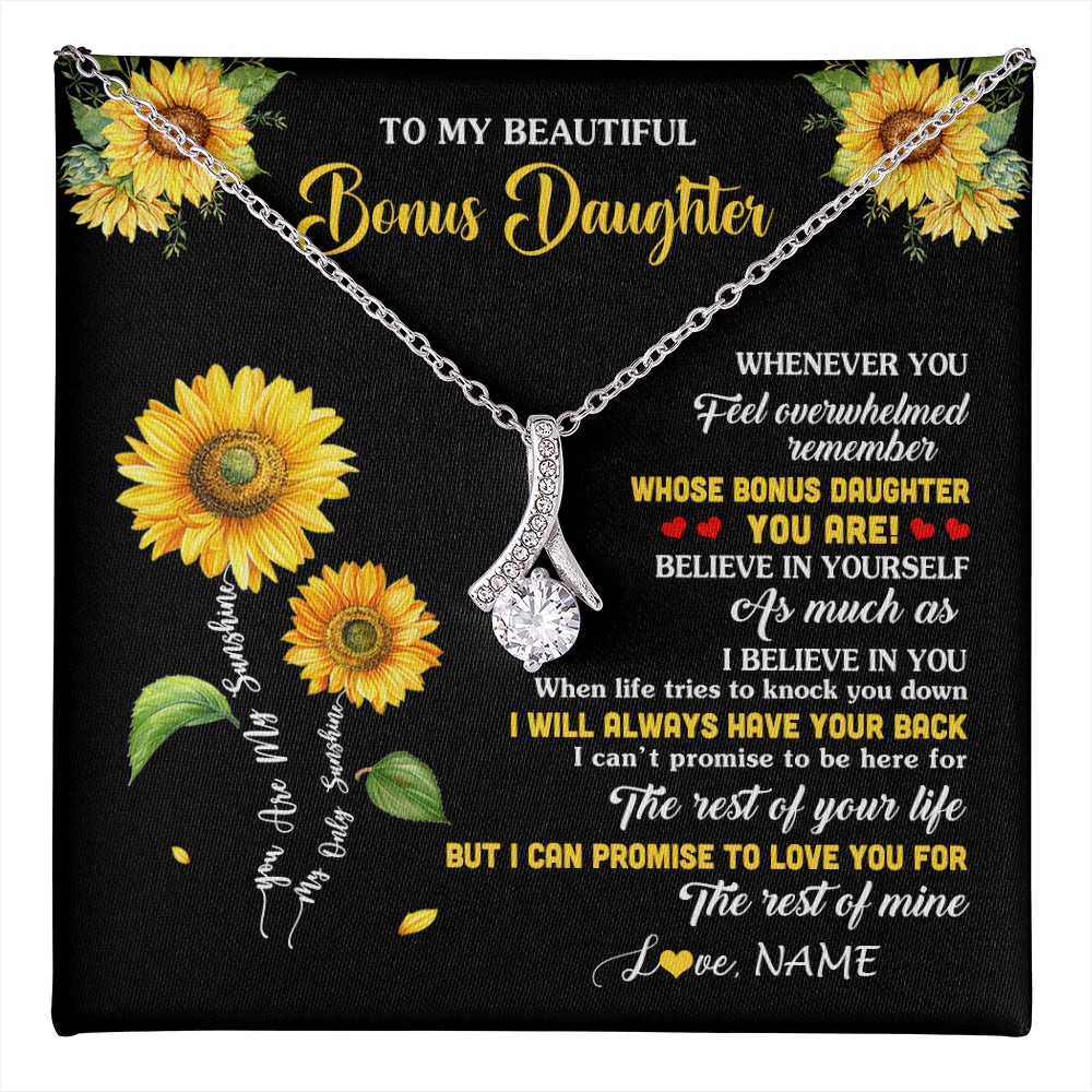 Alluring Beauty Necklace 14K White Gold Finish | 1 | Personalized To My Bonus Daughter Necklace From Stepmom Whenever You Feel Sunflower Stepddaughter Birthday Jewelry Christmas Customized Gift Box Message Card | teecentury