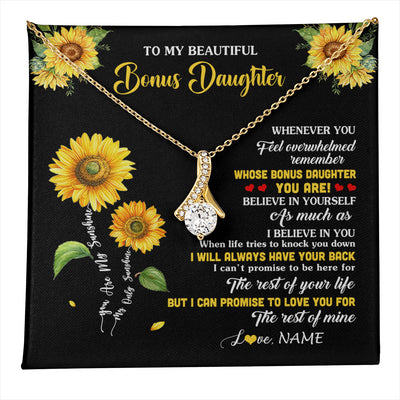 Alluring Beauty Necklace 18K Yellow Gold Finish | 1 | Personalized To My Bonus Daughter Necklace From Stepmom Whenever You Feel Sunflower Stepddaughter Birthday Jewelry Christmas Customized Gift Box Message Card | teecentury