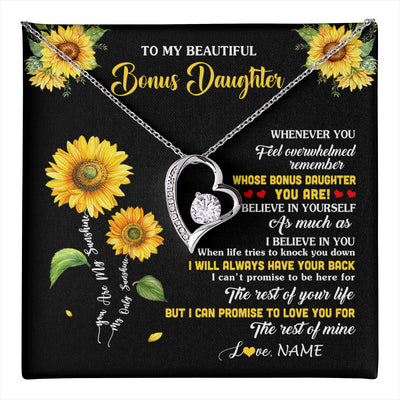 Forever Love Necklace 14K White Gold Finish | 1 | Personalized To My Bonus Daughter Necklace From Stepmom Whenever You Feel Sunflower Stepddaughter Birthday Jewelry Christmas Customized Gift Box Message Card | teecentury