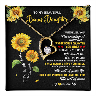 Forever Love Necklace 18K Yellow Gold Finish | 1 | Personalized To My Bonus Daughter Necklace From Stepmom Whenever You Feel Sunflower Stepddaughter Birthday Jewelry Christmas Customized Gift Box Message Card | teecentury