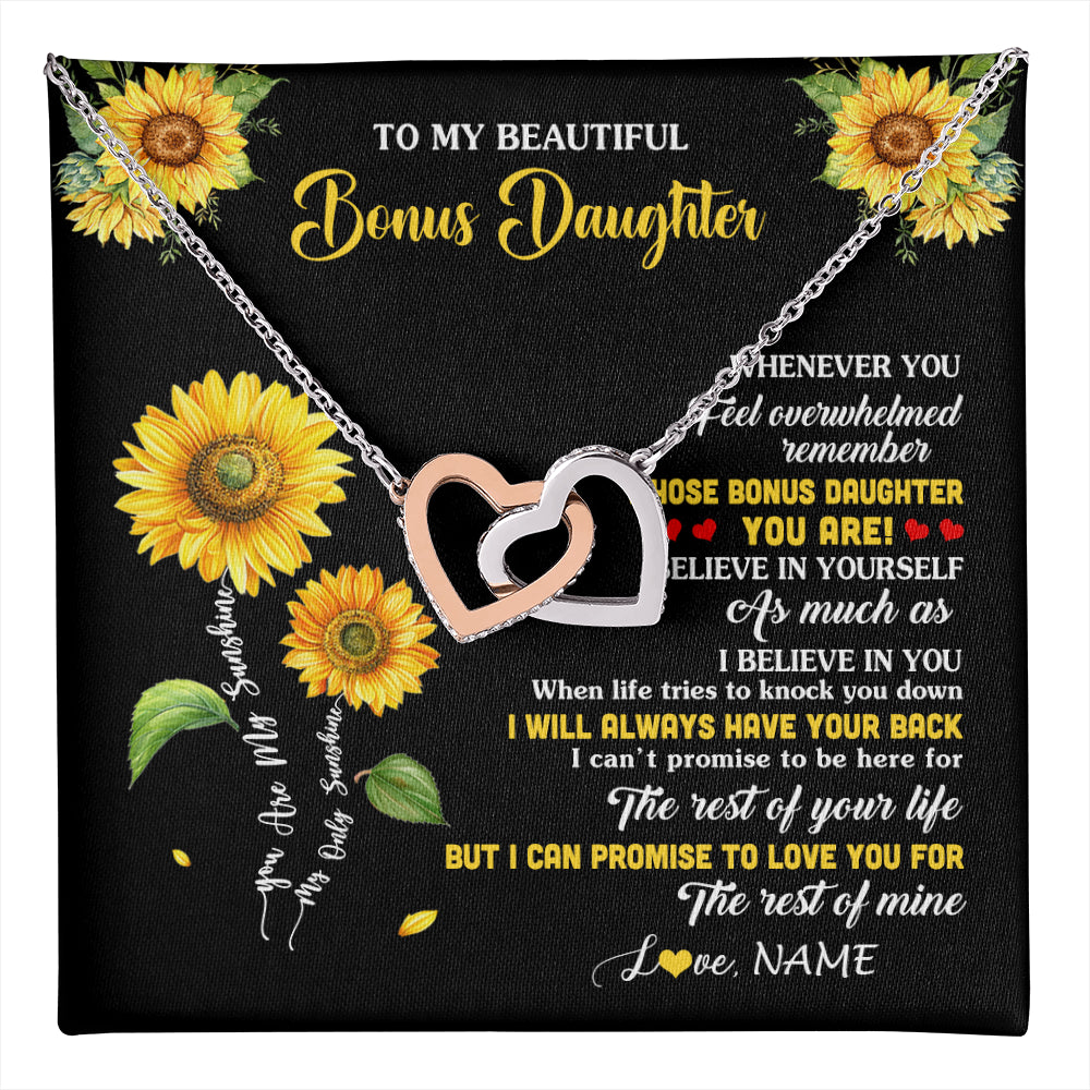 Interlocking Hearts Necklace Stainless Steel & Rose Gold Finish | 1 | Personalized To My Bonus Daughter Necklace From Stepmom Whenever You Feel Sunflower Stepddaughter Birthday Jewelry Christmas Customized Gift Box Message Card | teecentury