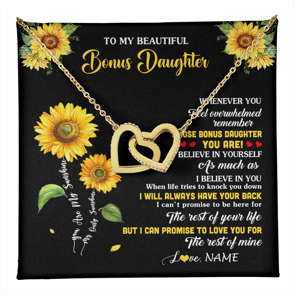 Interlocking Hearts Necklace 18K Yellow Gold Finish | 1 | Personalized To My Bonus Daughter Necklace From Stepmom Whenever You Feel Sunflower Stepddaughter Birthday Jewelry Christmas Customized Gift Box Message Card | teecentury