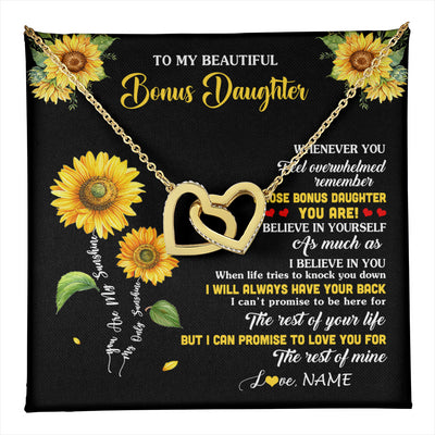 Interlocking Hearts Necklace 18K Yellow Gold Finish | 1 | Personalized To My Bonus Daughter Necklace From Stepmom Whenever You Feel Sunflower Stepddaughter Birthday Jewelry Christmas Customized Gift Box Message Card | teecentury