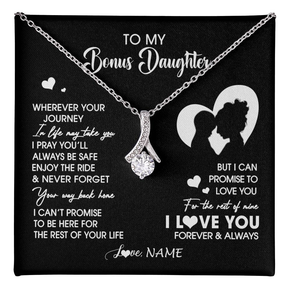 Alluring Beauty Necklace 14K White Gold Finish | 1 | Personalized To My Bonus Daughter Necklace From Stepmom Wherever Your Journey Stepdaughter Birthday Gifts Graduation Christmas Customized Gift Box Message Card | teecentury