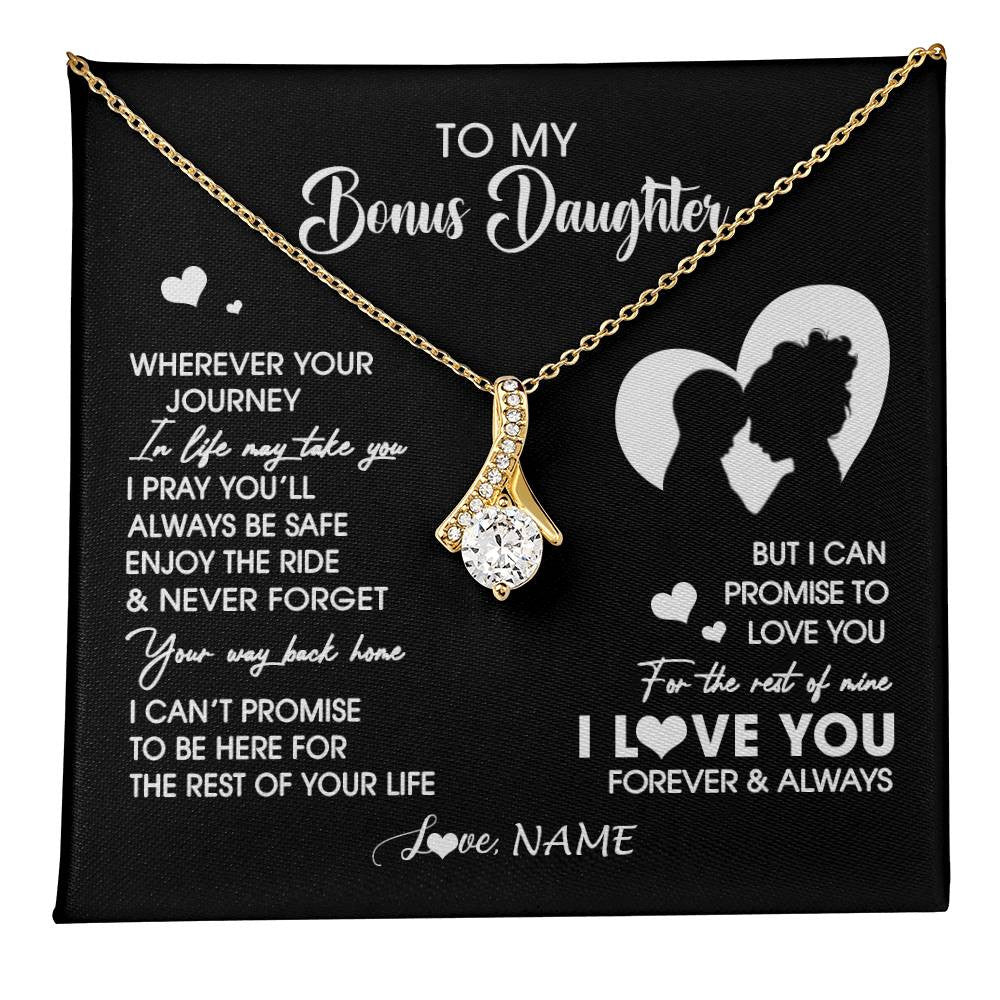 Alluring Beauty Necklace 18K Yellow Gold Finish | 1 | Personalized To My Bonus Daughter Necklace From Stepmom Wherever Your Journey Stepdaughter Birthday Gifts Graduation Christmas Customized Gift Box Message Card | teecentury