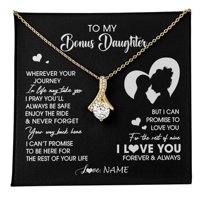 Alluring Beauty Necklace 18K Yellow Gold Finish | 1 | Personalized To My Bonus Daughter Necklace From Stepmom Wherever Your Journey Stepdaughter Birthday Gifts Graduation Christmas Customized Gift Box Message Card | teecentury