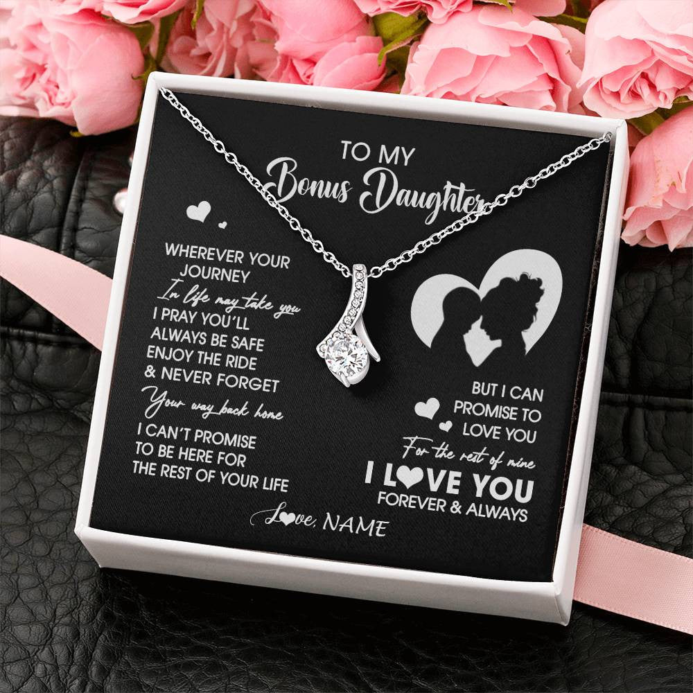 Alluring Beauty Necklace 14K White Gold Finish | 2 | Personalized To My Bonus Daughter Necklace From Stepmom Wherever Your Journey Stepdaughter Birthday Gifts Graduation Christmas Customized Gift Box Message Card | teecentury