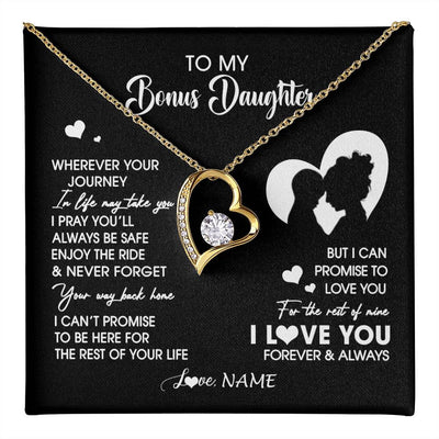Forever Love Necklace 18K Yellow Gold Finish | 1 | Personalized To My Bonus Daughter Necklace From Stepmom Wherever Your Journey Stepdaughter Birthday Gifts Graduation Christmas Customized Gift Box Message Card | teecentury