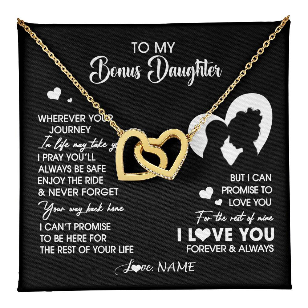 Interlocking Hearts Necklace 18K Yellow Gold Finish | 1 | Personalized To My Bonus Daughter Necklace From Stepmom Wherever Your Journey Stepdaughter Birthday Gifts Graduation Christmas Customized Gift Box Message Card | teecentury