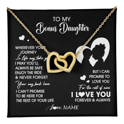 Interlocking Hearts Necklace 18K Yellow Gold Finish | 1 | Personalized To My Bonus Daughter Necklace From Stepmom Wherever Your Journey Stepdaughter Birthday Gifts Graduation Christmas Customized Gift Box Message Card | teecentury