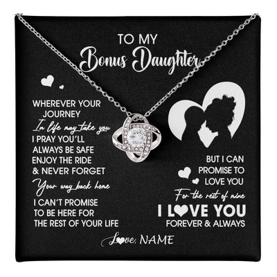 Love Knot Necklace 14K White Gold Finish | 1 | Personalized To My Bonus Daughter Necklace From Stepmom Wherever Your Journey Stepdaughter Birthday Gifts Graduation Christmas Customized Gift Box Message Card | teecentury