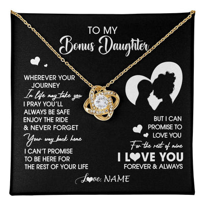 Love Knot Necklace 18K Yellow Gold Finish | 1 | Personalized To My Bonus Daughter Necklace From Stepmom Wherever Your Journey Stepdaughter Birthday Gifts Graduation Christmas Customized Gift Box Message Card | teecentury