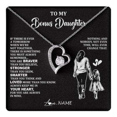 Forever Love Necklace 14K White Gold Finish | 1 | Personalized To My Bonus Daughter Necklace From Stepmom You Are Always In Mine Beautiful Stepddaughter Birthday Graduation Christmas With Gift Box Message Card | teecentury