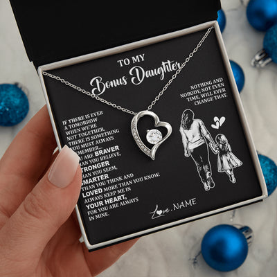 Forever Love Necklace 14K White Gold Finish | 2 | Personalized To My Bonus Daughter Necklace From Stepmom You Are Always In Mine Beautiful Stepddaughter Birthday Graduation Christmas With Gift Box Message Card | teecentury