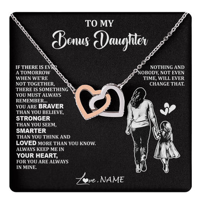 Interlocking Hearts Necklace Stainless Steel & Rose Gold Finish | 1 | Personalized To My Bonus Daughter Necklace From Stepmom You Are Always In Mine Beautiful Stepddaughter Birthday Graduation Christmas With Gift Box Message Card | teecentury
