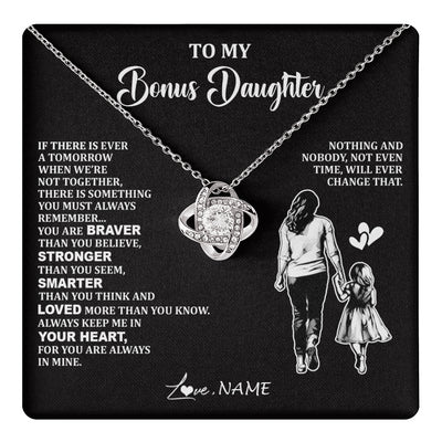 Love Knot Necklace 14K White Gold Finish | 1 | Personalized To My Bonus Daughter Necklace From Stepmom You Are Always In Mine Beautiful Stepddaughter Birthday Graduation Christmas With Gift Box Message Card | teecentury