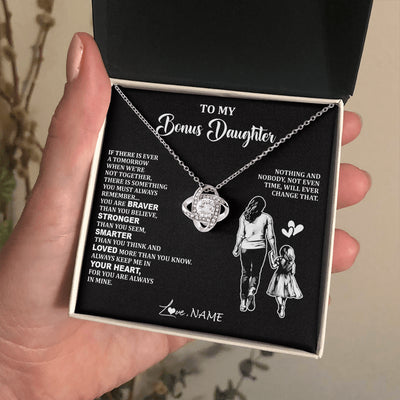 Love Knot Necklace 14K White Gold Finish | 2 | Personalized To My Bonus Daughter Necklace From Stepmom You Are Always In Mine Beautiful Stepddaughter Birthday Graduation Christmas With Gift Box Message Card | teecentury
