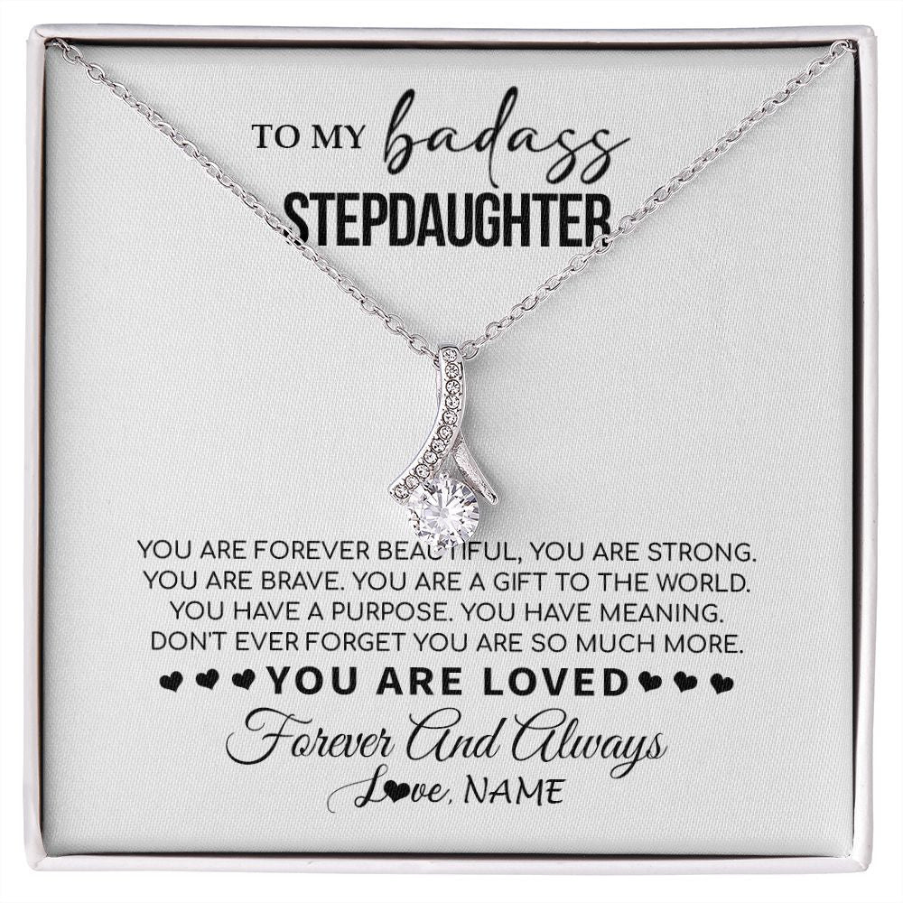 Alluring Beauty Necklace | Personalized To My Bonus Daughter Necklace From Stepmom You Are Forever Beautiful Stepdaughter Birthday Graduation Christmas Customized Gift Box Message Card | teecentury