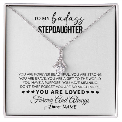 Alluring Beauty Necklace | Personalized To My Bonus Daughter Necklace From Stepmom You Are Forever Beautiful Stepdaughter Birthday Graduation Christmas Customized Gift Box Message Card | teecentury