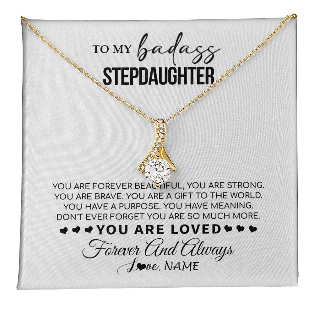 Alluring Beauty Necklace 18K Yellow Gold Finish | 1 | Personalized To My Bonus Daughter Necklace From Stepmom You Are Forever Beautiful Stepdaughter Birthday Graduation Christmas Customized Gift Box Message Card | teecentury