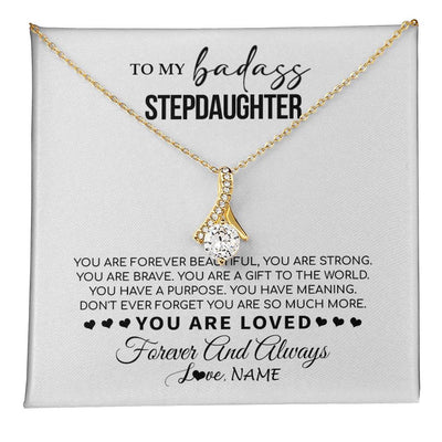 Alluring Beauty Necklace 18K Yellow Gold Finish | 1 | Personalized To My Bonus Daughter Necklace From Stepmom You Are Forever Beautiful Stepdaughter Birthday Graduation Christmas Customized Gift Box Message Card | teecentury