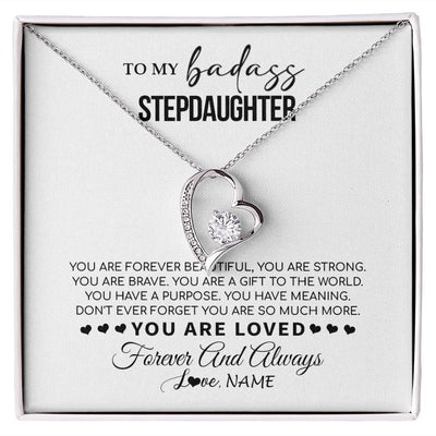 Forever Love Necklace | Personalized To My Bonus Daughter Necklace From Stepmom You Are Forever Beautiful Stepdaughter Birthday Graduation Christmas Customized Gift Box Message Card | teecentury