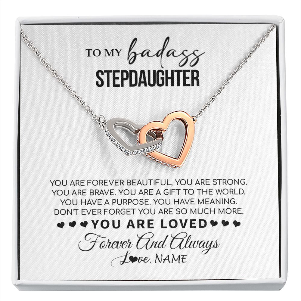 Interlocking Hearts Necklace | Personalized To My Bonus Daughter Necklace From Stepmom You Are Forever Beautiful Stepdaughter Birthday Graduation Christmas Customized Gift Box Message Card | teecentury