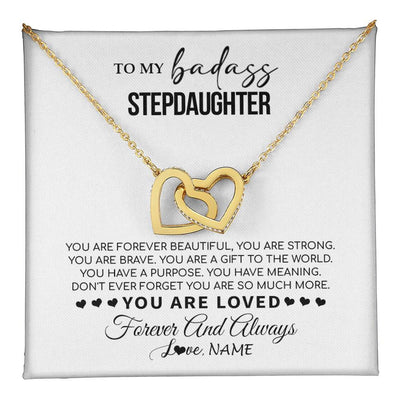 Interlocking Hearts Necklace 18K Yellow Gold Finish | 1 | Personalized To My Bonus Daughter Necklace From Stepmom You Are Forever Beautiful Stepdaughter Birthday Graduation Christmas Customized Gift Box Message Card | teecentury