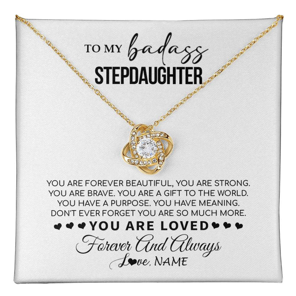 Love Knot Necklace 18K Yellow Gold Finish | 1 | Personalized To My Bonus Daughter Necklace From Stepmom You Are Forever Beautiful Stepdaughter Birthday Graduation Christmas Customized Gift Box Message Card | teecentury