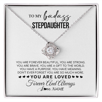Love Knot Necklace | Personalized To My Bonus Daughter Necklace From Stepmom You Are Forever Beautiful Stepdaughter Birthday Graduation Christmas Customized Gift Box Message Card | teecentury