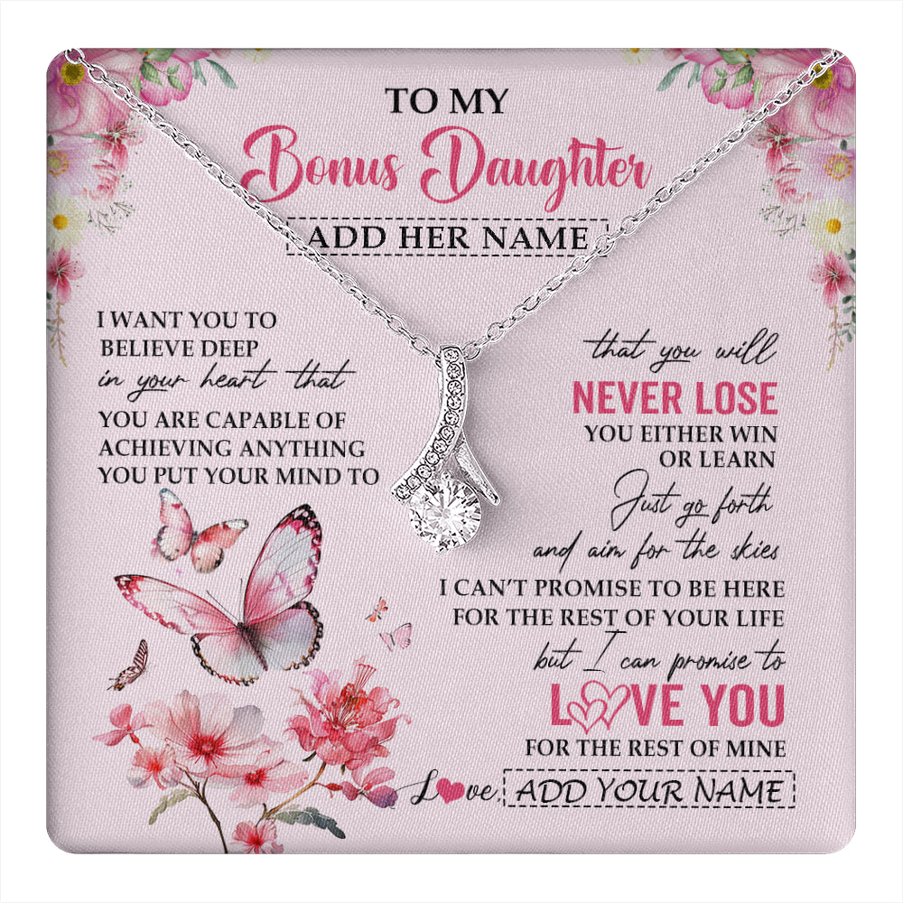 Alluring Beauty Necklace 14K White Gold Finish | 1 | Personalized To My Bonus Daughter Necklace From Stepmom You Will Never Lose Butterfly Stepdaughter Birthday Gifts Graduation Christmas Gift Box Message Card | teecentury
