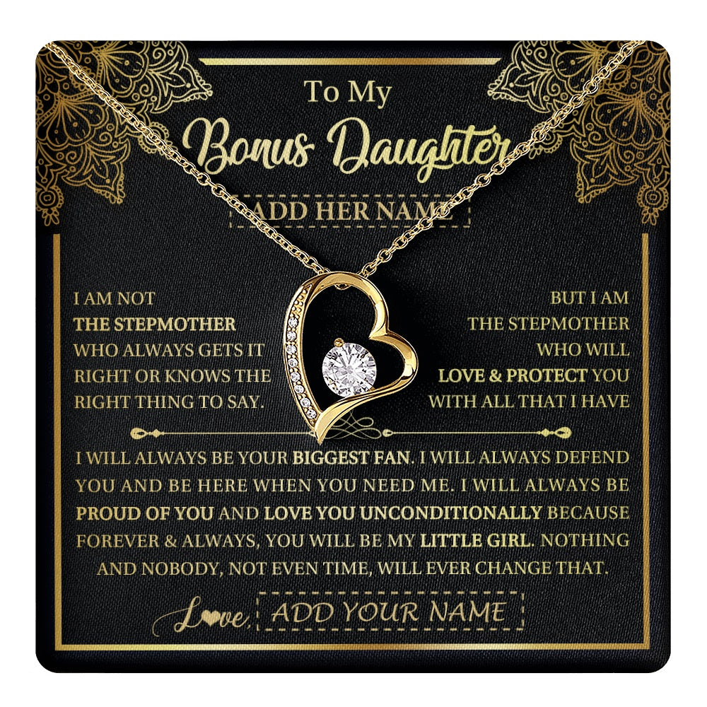 Forever Love Necklace 18K Yellow Gold Finish | 1 | Personalized To My Bonus Daughter Necklace From Stepmom Your Biggest Fan Birthday Gifts For Stepdaughter Gifts Christmas Custom Gift Box Message Card | teecentury.myshopify