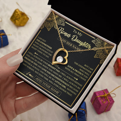 Forever Love Necklace 18K Yellow Gold Finish | 2 | Personalized To My Bonus Daughter Necklace From Stepmom Your Biggest Fan Birthday Gifts For Stepdaughter Gifts Christmas Custom Gift Box Message Card | teecentury.myshopify