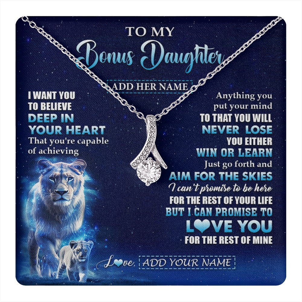 Alluring Beauty Necklace 14K White Gold Finish | 1 | Personalized To My Bonus Daughter Necklace From Stepmother Believe Your Heart Stepdaughter Gift Birthday Graduation Christmas Customized Gift Box Message Card | teecentury.myshopify