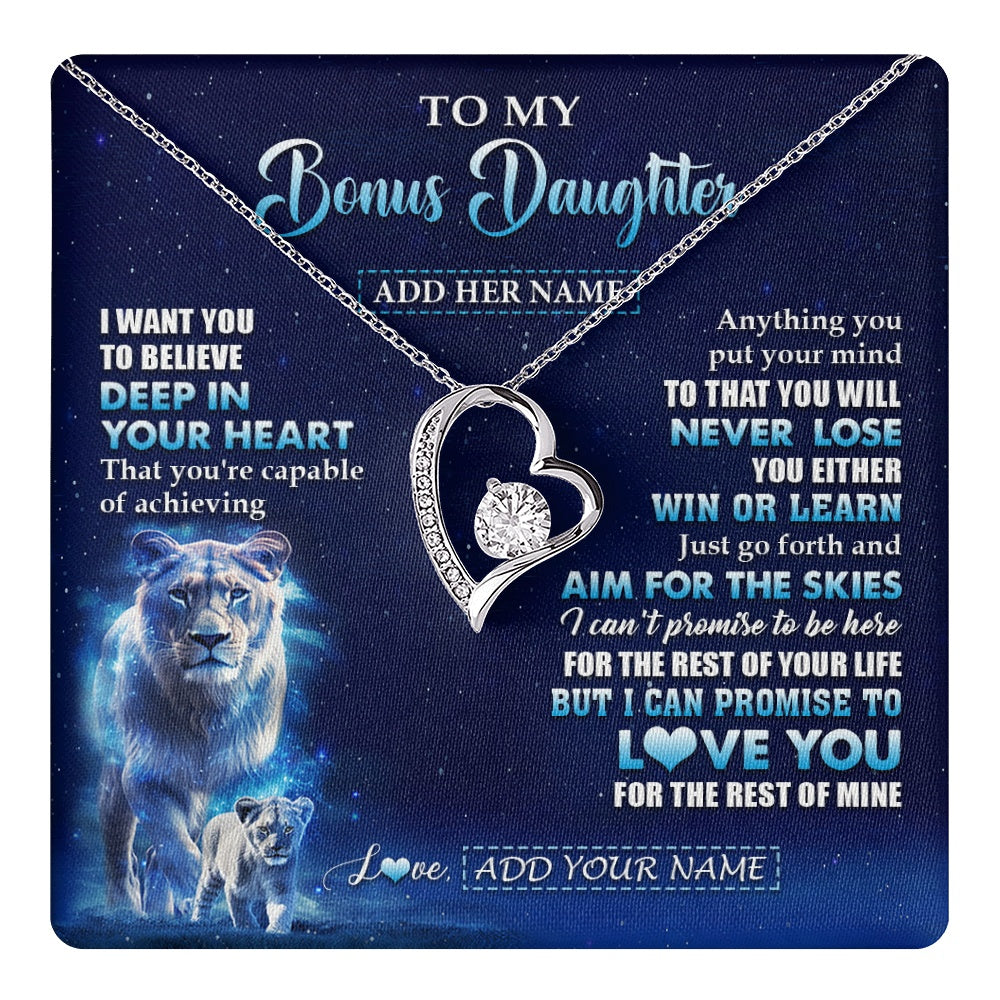 Forever Love Necklace 14K White Gold Finish | 1 | Personalized To My Bonus Daughter Necklace From Stepmother Believe Your Heart Stepdaughter Gift Birthday Graduation Christmas Customized Gift Box Message Card | teecentury.myshopify