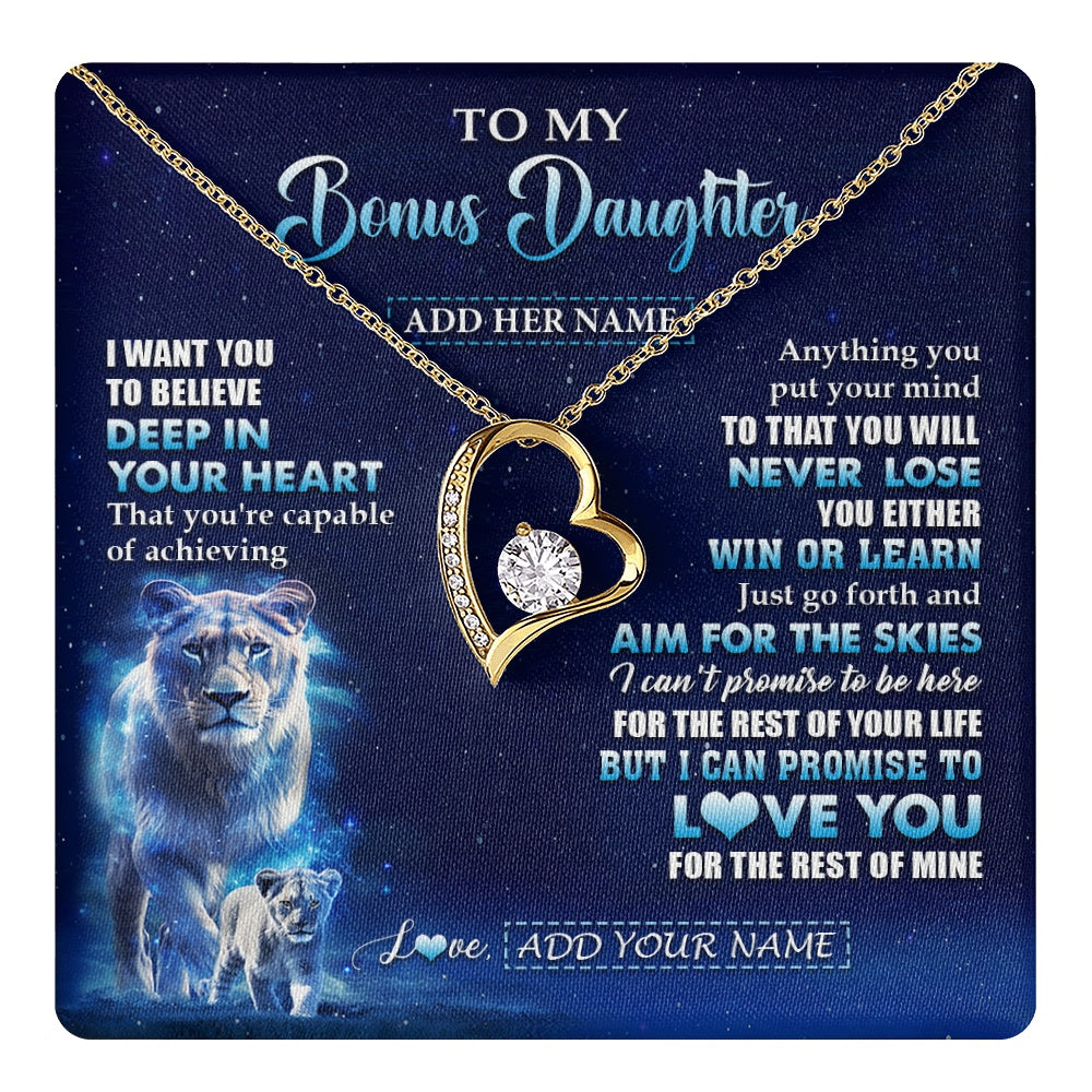 Forever Love Necklace 18K Yellow Gold Finish | 1 | Personalized To My Bonus Daughter Necklace From Stepmother Believe Your Heart Stepdaughter Gift Birthday Graduation Christmas Customized Gift Box Message Card | teecentury.myshopify