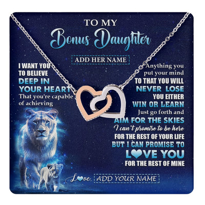 Interlocking Hearts Necklace Stainless Steel & Rose Gold Finish | 1 | Personalized To My Bonus Daughter Necklace From Stepmother Believe Your Heart Stepdaughter Gift Birthday Graduation Christmas Customized Gift Box Message Card | teecentury.myshopify