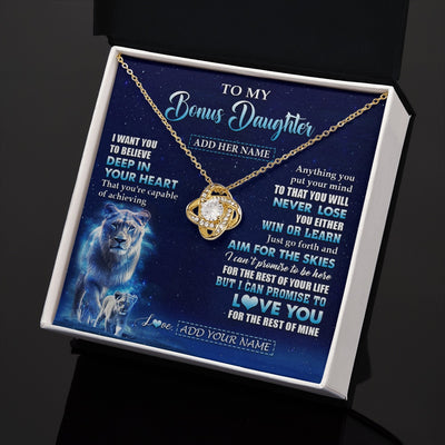 Love Knot Necklace 18K Yellow Gold Finish | 2 | Personalized To My Bonus Daughter Necklace From Stepmother Believe Your Heart Stepdaughter Gift Birthday Graduation Christmas Customized Gift Box Message Card | teecentury.myshopify