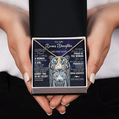 Alluring Beauty Necklace 18K Yellow Gold Finish | 2 | Personalized To My Bonus Daughter Necklace From Stepmother Dad I Close My Eyes White Tiger Stepdaughter Birthday Gift Christmas Gift Box Message Card | https://teecentury.