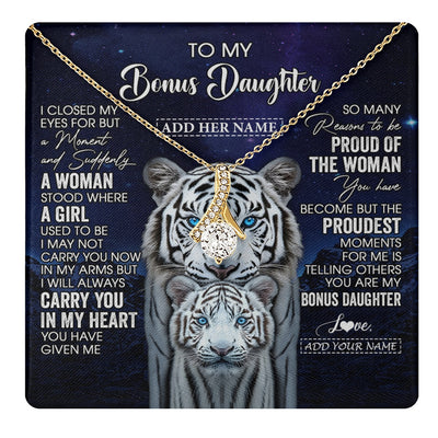 Alluring Beauty Necklace 18K Yellow Gold Finish | 1 | Personalized To My Bonus Daughter Necklace From Stepmother Dad I Close My Eyes White Tiger Stepdaughter Birthday Gift Christmas Gift Box Message Card | https://teecentury.