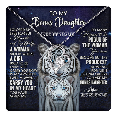 Forever Love Necklace 14K White Gold Finish | 1 | Personalized To My Bonus Daughter Necklace From Stepmother Dad I Close My Eyes White Tiger Stepdaughter Birthday Gift Christmas Gift Box Message Card | https://teecentury.